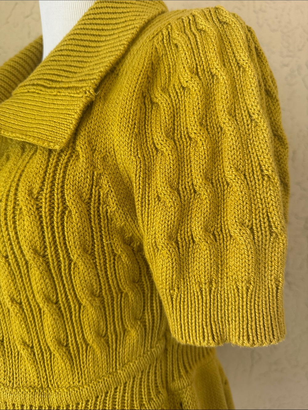 French Connection Mustard Short-Sleeve Knit Cardigan with Peplum Pockets - Picture 5 of 12